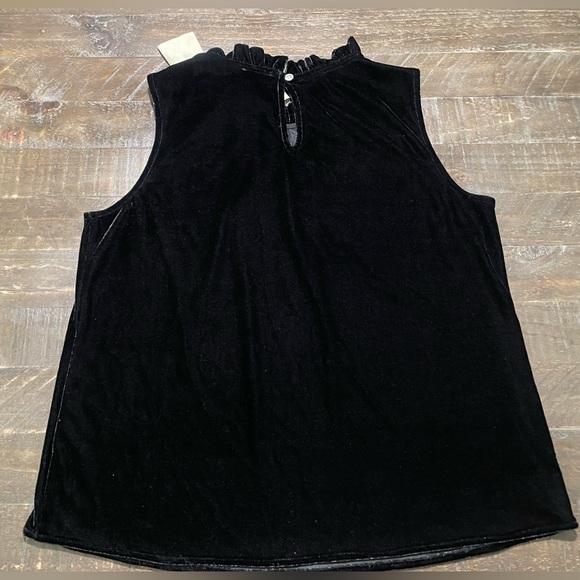 J.Crew Black Velvety Sleeveless Ruffle Neck Top with Bow Accent Sz Small - Picture 7 of 9